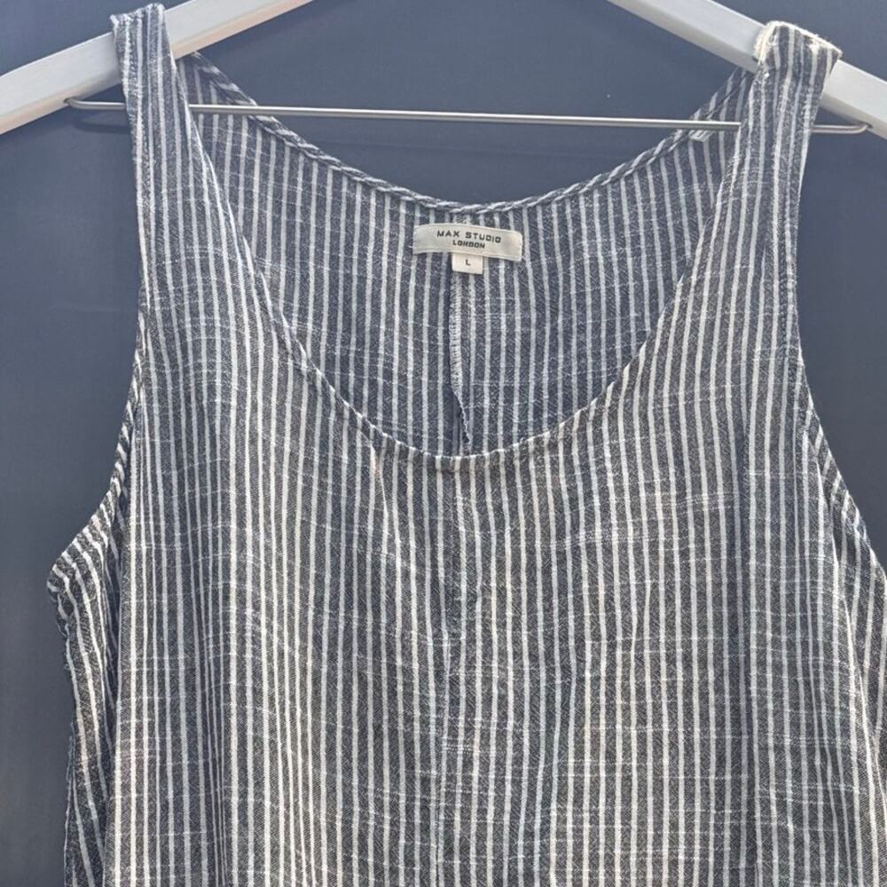 Max Studio London Striped Sleeveless Jumpsuit Women's Large Gray Wide Leg - Picture 7 of 9